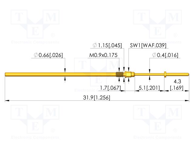 Test needle; Spring compression: 4mm; 5mm; 3A; CuBe; gold-plated