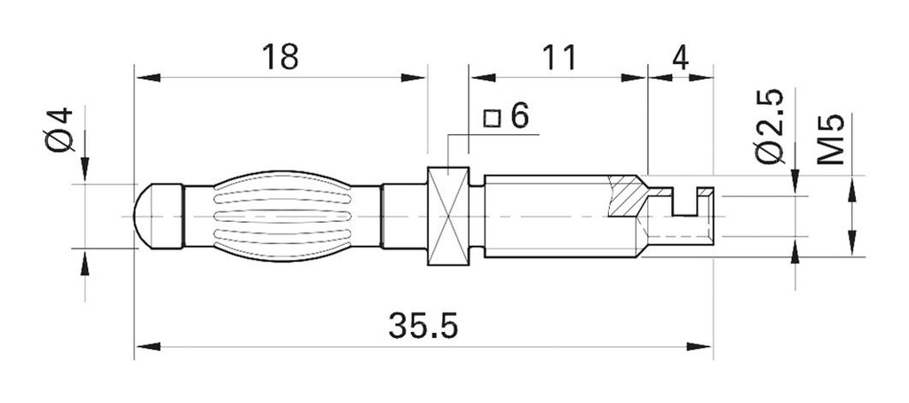Plug; 4mm banana; 50A; 0.8mΩ; nickel plated; Contacts: CuZn; 35.5mm