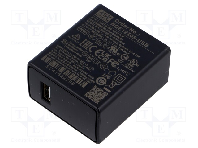 Power supply: switched-mode; plug; 5VDC; 2.4A; 12W; 48x28x55mm