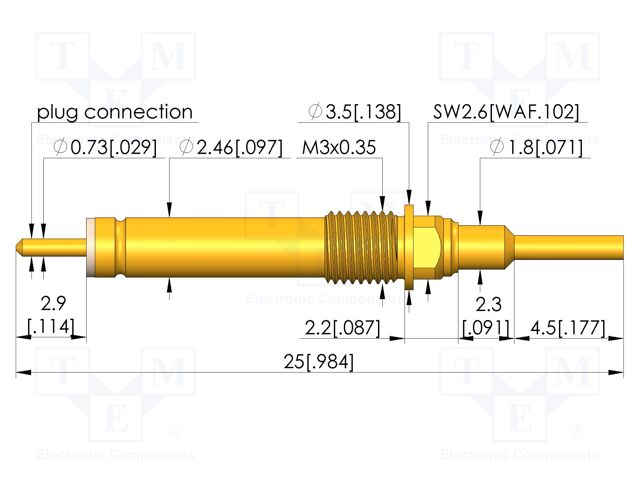 Test needle; Spring compression: 4mm; 5mm; 3A; CuBe; gold-plated