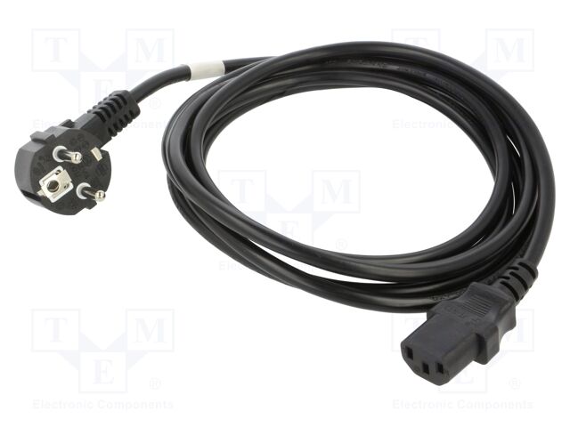 Cable; CEE 7/7 (E/F) plug angled,IEC C13 female; PVC; Len: 3m