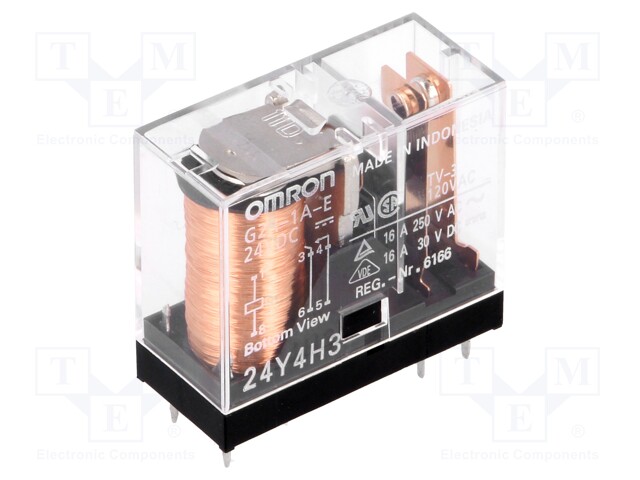 Relay: electromagnetic; SPST-NO; Ucoil: 24VDC; 16A/250VAC; 30mΩ