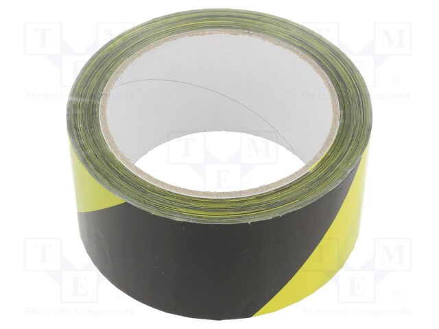Tape: warning; W: 50mm; L: 66m; Colour: yellow-black; D: 0.04mm
