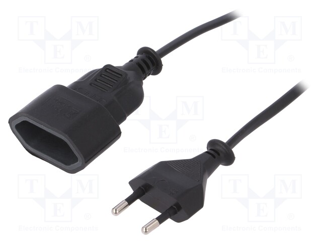 Extension lead; Sockets: 1; PVC; black; 2x0,75mm2; 1.5m; 2.5A