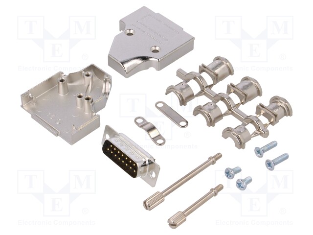 D-Sub; PIN: 15; plug; male; stamped and formed contacts; angled