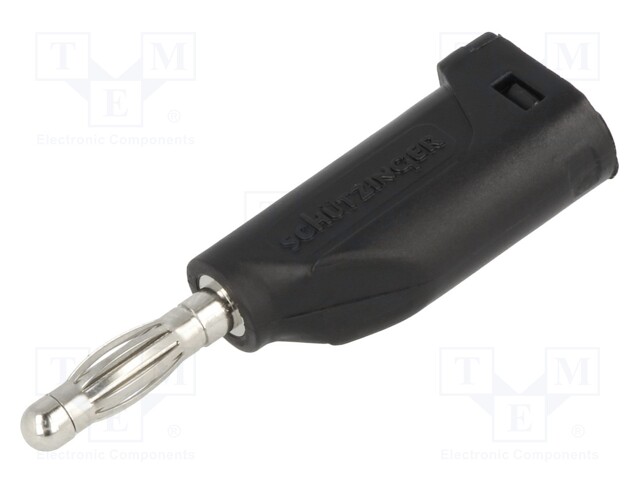 Plug; 4mm banana; 16A; 70VDC; black; with 4mm axial socket; 1mm2