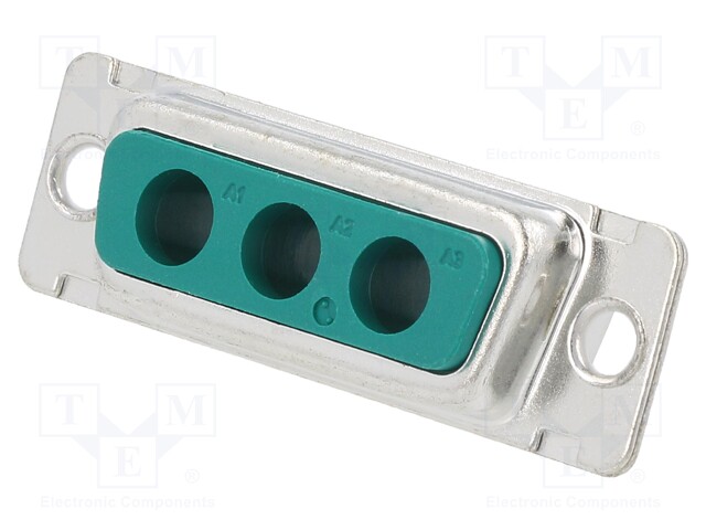 Combination Layout D Sub Connector, Mixed Power, DW Series, DA-3W3, Receptacle, 3 Contacts, Solder