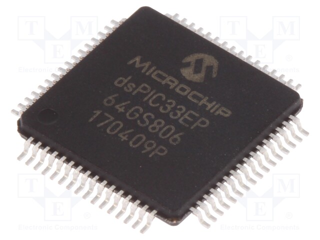 DsPIC microcontroller; SRAM: 8kB; Memory: 64kB; TQFP64; 3÷3.6VDC