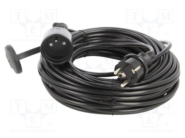 Extension lead; Sockets: 1; PVC; black; 3x1mm2; 20m; 10A; STANDARD