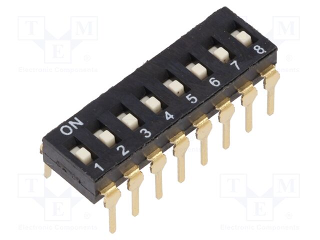 Switch: DIP-SWITCH; Poles number: 8; OFF-ON; 0.025A/24VDC; Pos: 2/8