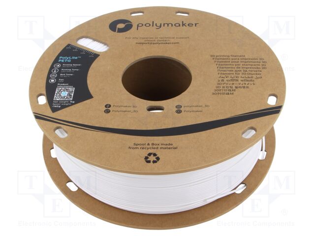 Filament: PET-G; 1.75mm; white; 230÷240°C; 1kg; Table temp: 70÷80°C