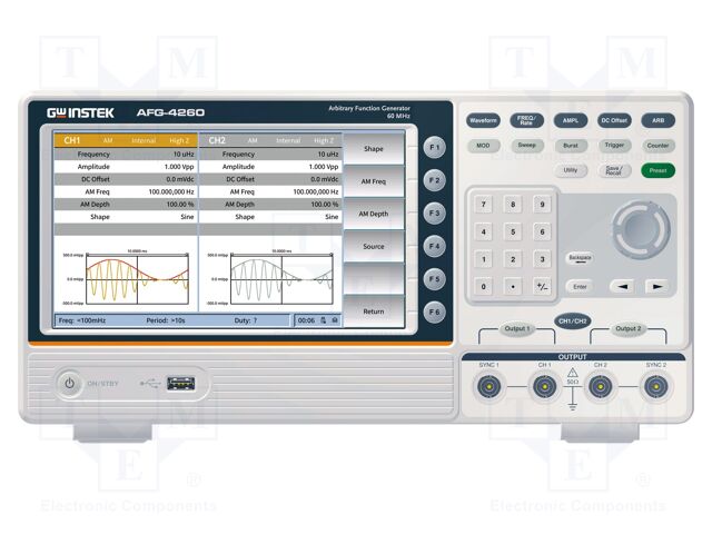 Generator: arbitrary, function; 60MHz; Ch: 2; 10Mpts/ch; AFG-4000