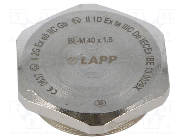 Stopper; M40; 1.5; IP68; Mat: brass; Plating: nickel; with seal; 45mm