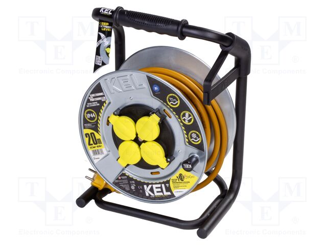 Extension lead; reel,with non-rotating sockets; Sockets: 4; 20m