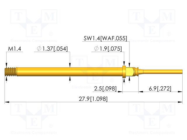Test needle; Spring compression: 3.5mm; 4.4mm; 5A; CuBe; Ø: 0.65mm