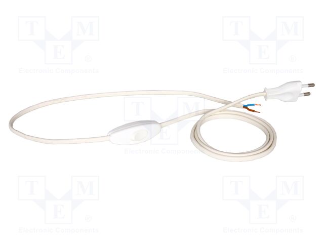 Cable; 2x0.75mm2; CEE 7/16 (C) plug,wires; PVC; 2m; white; 16A