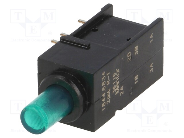 Switch: push-button; Pos: 2; DPDT; 0.5A/60VAC; 0.5A/60VDC; 8N; round