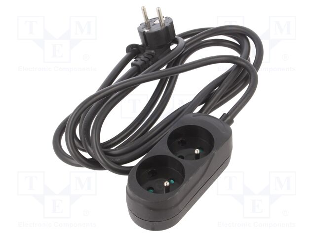 Extension lead; 3x1.5mm2; Sockets: 2; PVC; black; 3m; 16A