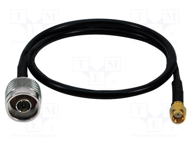 Cable; 50Ω; 500mm; N plug,SMA plug,reverse; shielded; black