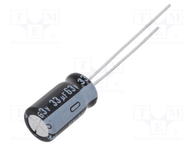 Capacitor: electrolytic; THT; 33uF; 63VDC; Ø6.3x11mm; Pitch: 2.5mm