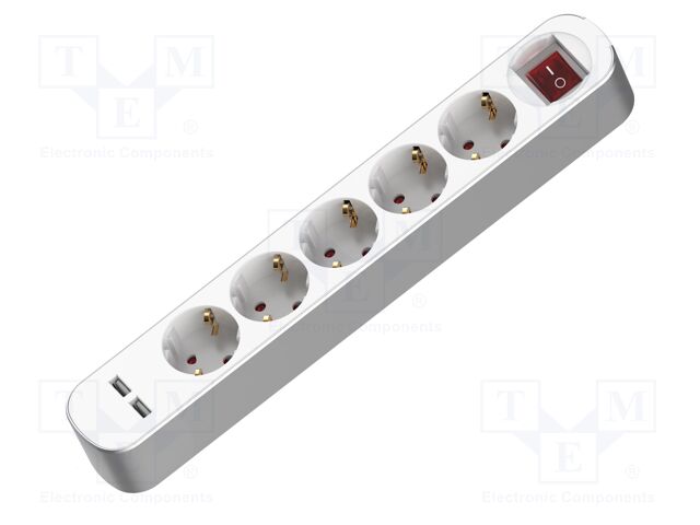 Extension lead; 3x1.5mm2; Schuko; Sockets: 7; PVC; white; 3m; 16A