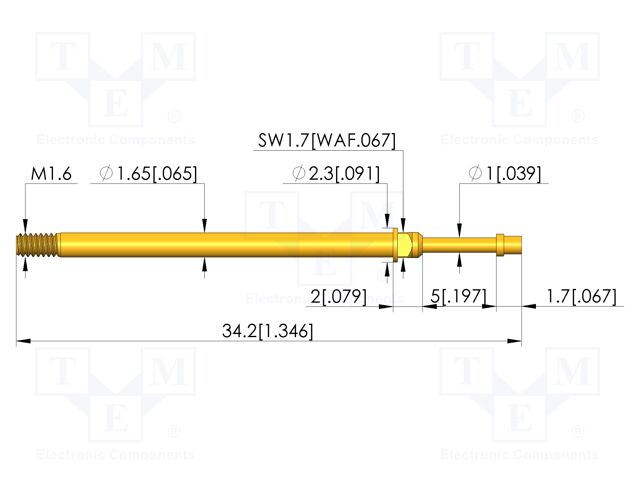 Test needle; Spring compression: 4mm; 5mm; 8A; CuBe; gold-plated