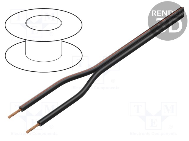 Wire: loudspeaker cable; 2x1mm2; stranded; OFC; black; PVC; 100m