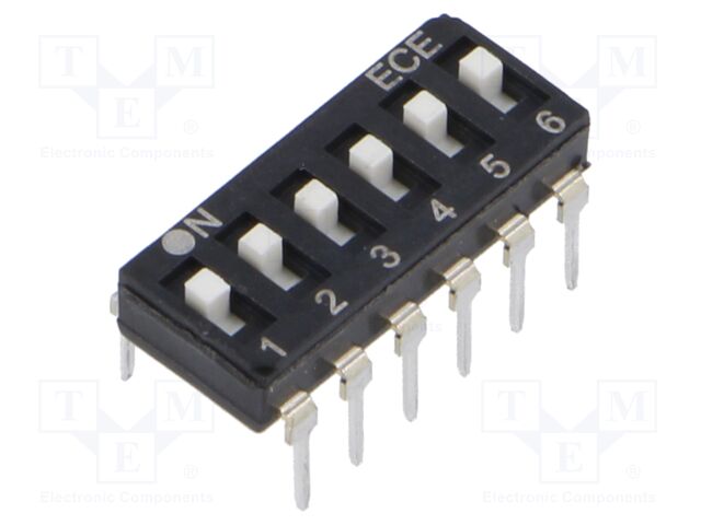 Switch: DIP-SWITCH; Poles number: 6; OFF-ON; 0.025A/24VDC; Pos: 2/6