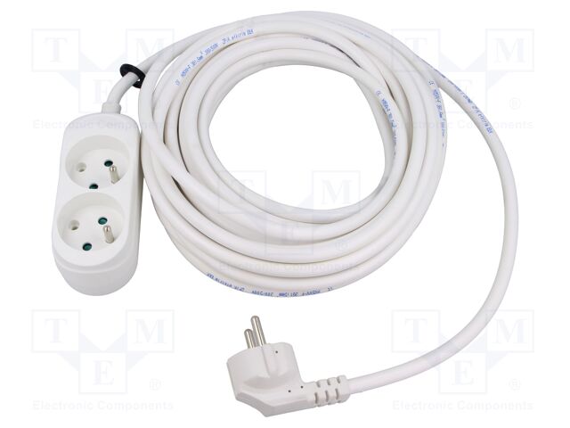 Extension lead; 3x1.5mm2; Sockets: 2; PVC; white; 3m; 16A