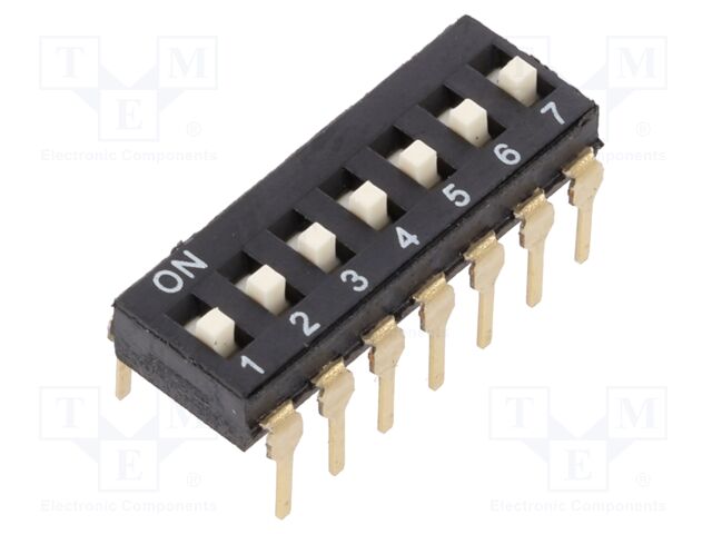 Switch: DIP-SWITCH; Poles number: 7; OFF-ON; 0.025A/24VDC; Pos: 2/7