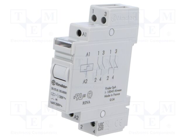 Relay: installation; bistable; NO x2; 120VAC; DIN; 16A; -40÷40°C