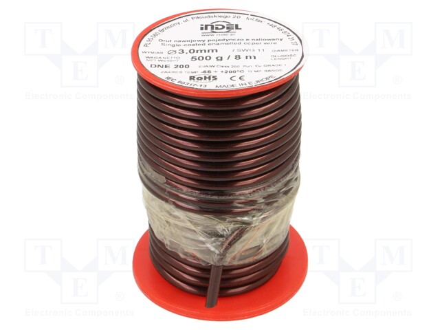 Coil wire; single coated enamelled; 3mm; 500g; -65÷200°C; Core: Cu