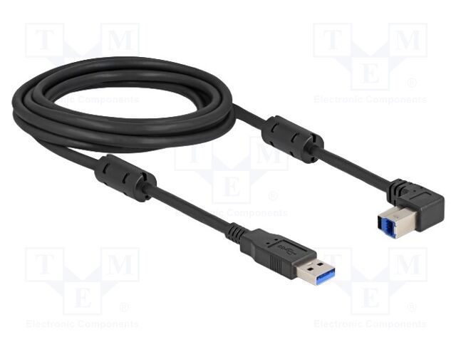 Cable; USB A plug,USB B plug 90° up/down; gold-plated; 3m; black