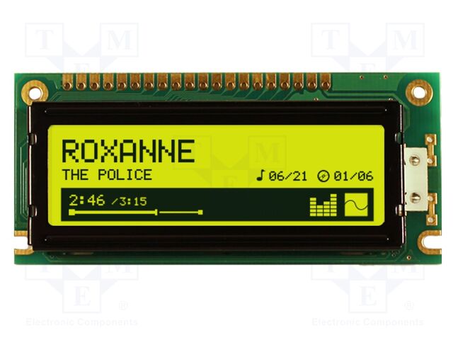 Display: LCD; 122x32; yellow-green; 80x36mm; LED; Touchpad: none; 5V