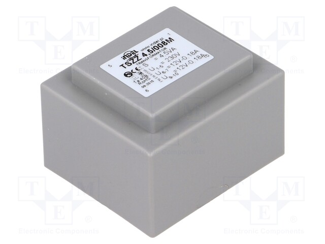 Transformer: encapsulated; 4.5VA; 230VAC; 12V; 12V; 0.18A; 0.18A