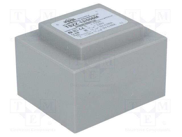 Transformer: encapsulated; 12VA; 230VAC; 9V; 9V; 0.66A; 0.66A; IP00
