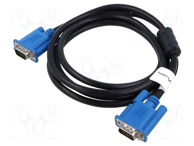 Cable; D-Sub 15pin male,both sides; black; 1.8m; blue; 30AWG