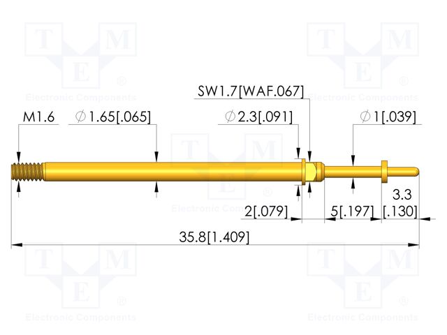 Test needle; Spring compression: 4mm; 5mm; 5A; CuBe; gold-plated