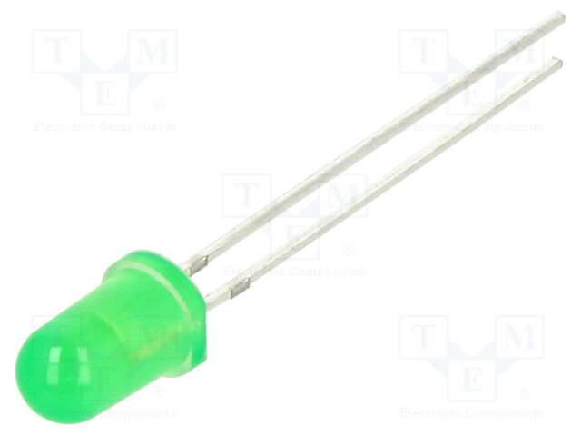 LED; green; 5mm; 4mcd; 40°; 2.1VDC
