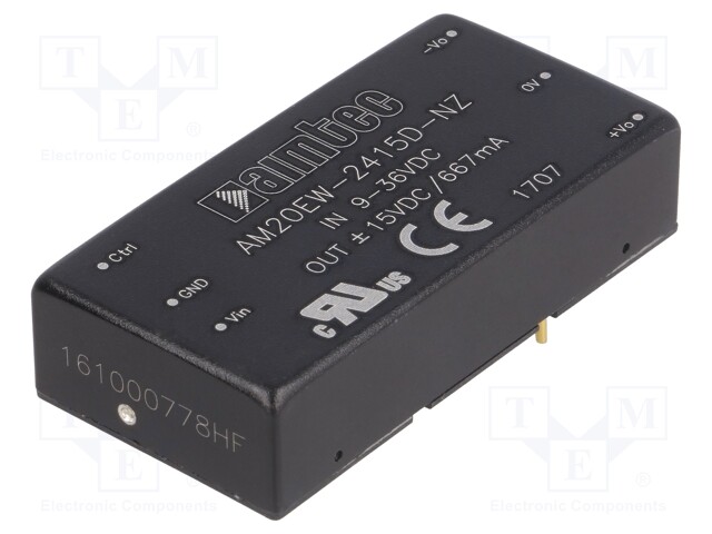 Converter: DC/DC; 20W; Uin: 9÷36V; Uout: 24VDC; Uout2: -24VDC; 2"x1"