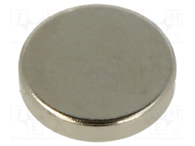 Magnet: permanent; NdFeB; 11N; Ø: 10mm; H: 2mm; Plating: nickel; disk