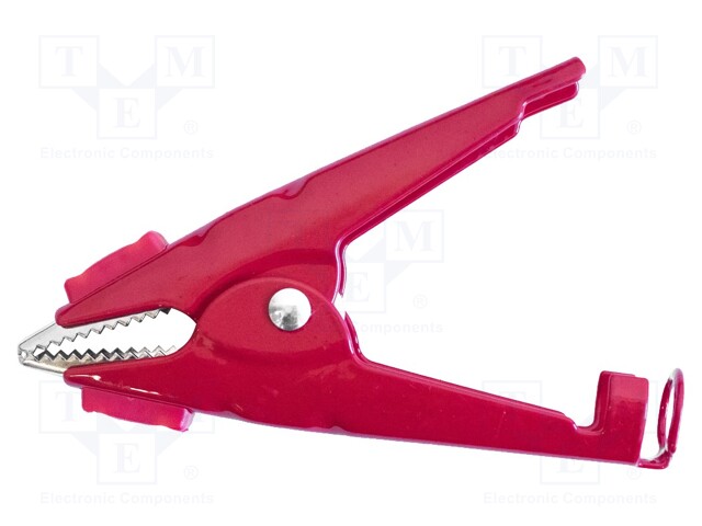 Kelvin crocodile clip; 100A; Grip capac: max.51mm; red
