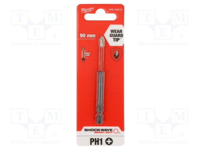 Screwdriver bit; Phillips; PH1; Overall len: 90mm; Kind: impact