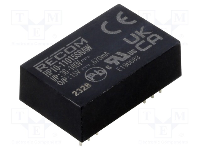 Converter: DC/DC; 10W; Uin: 36÷160V; Uout: 15VDC; Iout: 670mA; DIP24