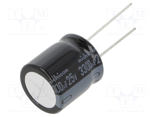 Capacitor: electrolytic; THT; 3300uF; 25VDC; Ø18x20mm; Pitch: 7.5mm