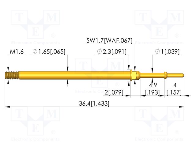 Test needle; Spring compression: 4mm; 5mm; 5A; CuBe; gold-plated