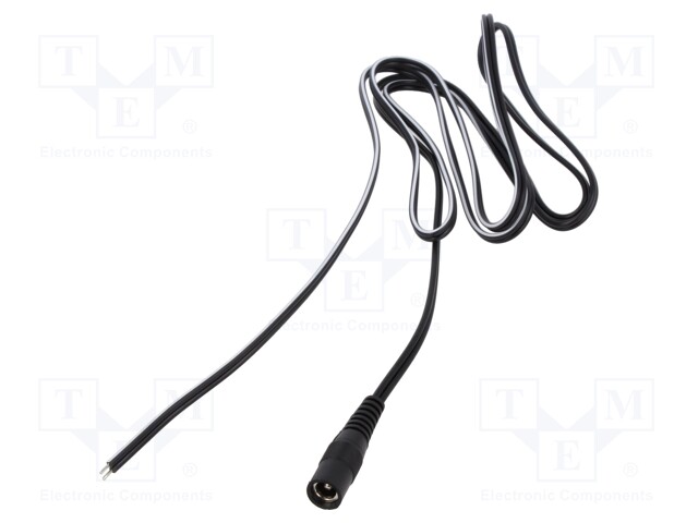 Cable; wires,DC 5,5/2,5 socket; straight; 0.5mm2; black; 2m