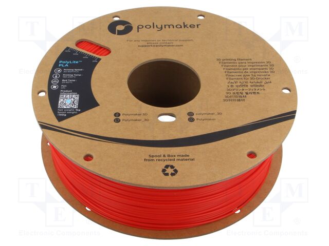 Filament: PLA; 1.75mm; red; 190÷230°C; 1kg; Table temp: 45°C