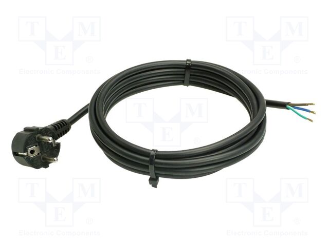 Cable; 3G1mm2; CEE 7/7 (E/F) plug angled,wires; PVC; 10m; black
