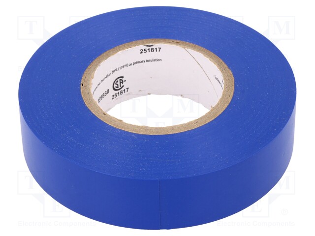 Tape: electrical insulating; W: 19mm; L: 20m; D: 0.18mm; blue; rubber